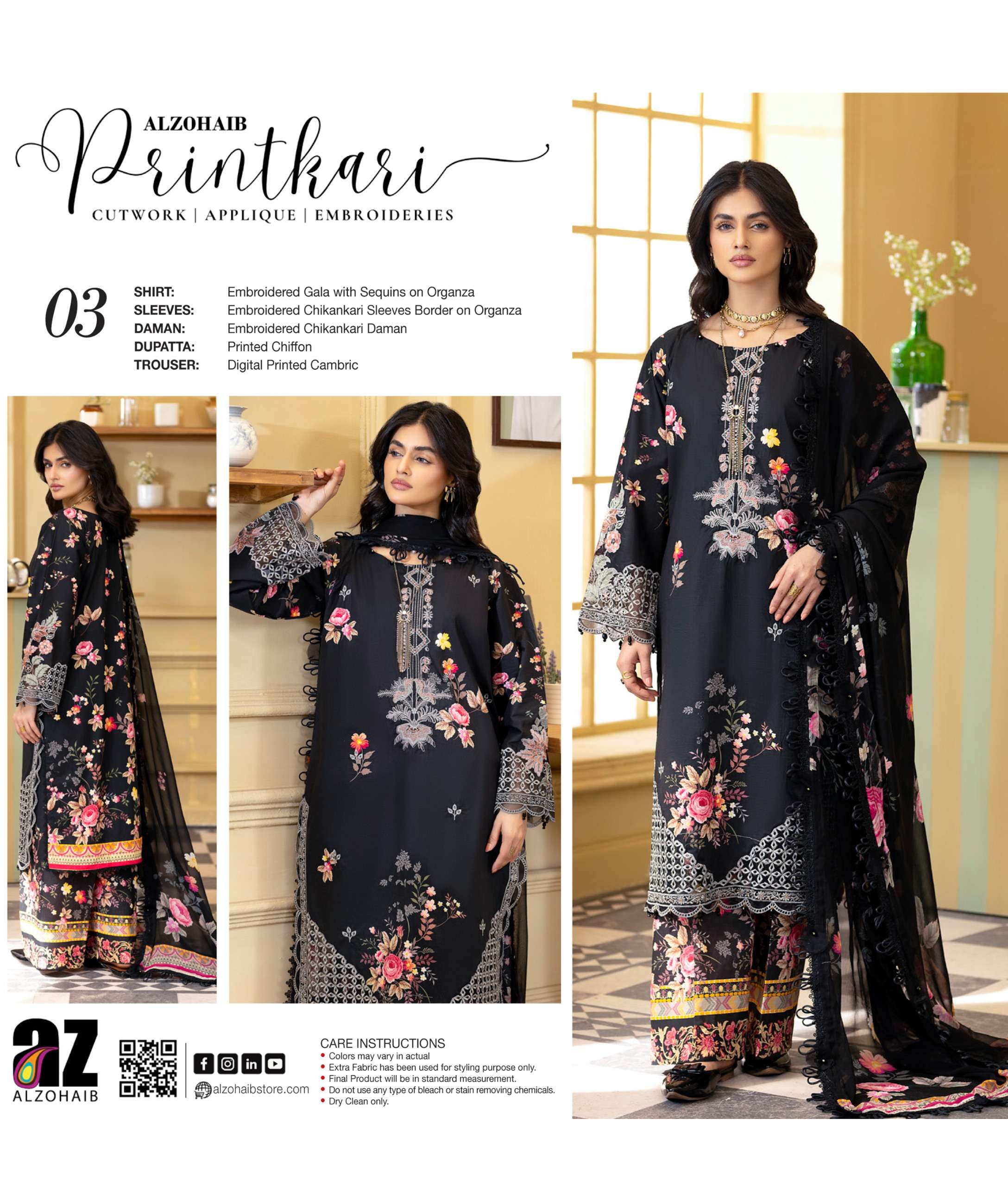 ZOHAIB TEXTILES SUNSHINE PRINTKARI EDITION EMBROIDERED SHIRT TYPE PAKISTANI SUIT EXPORTER